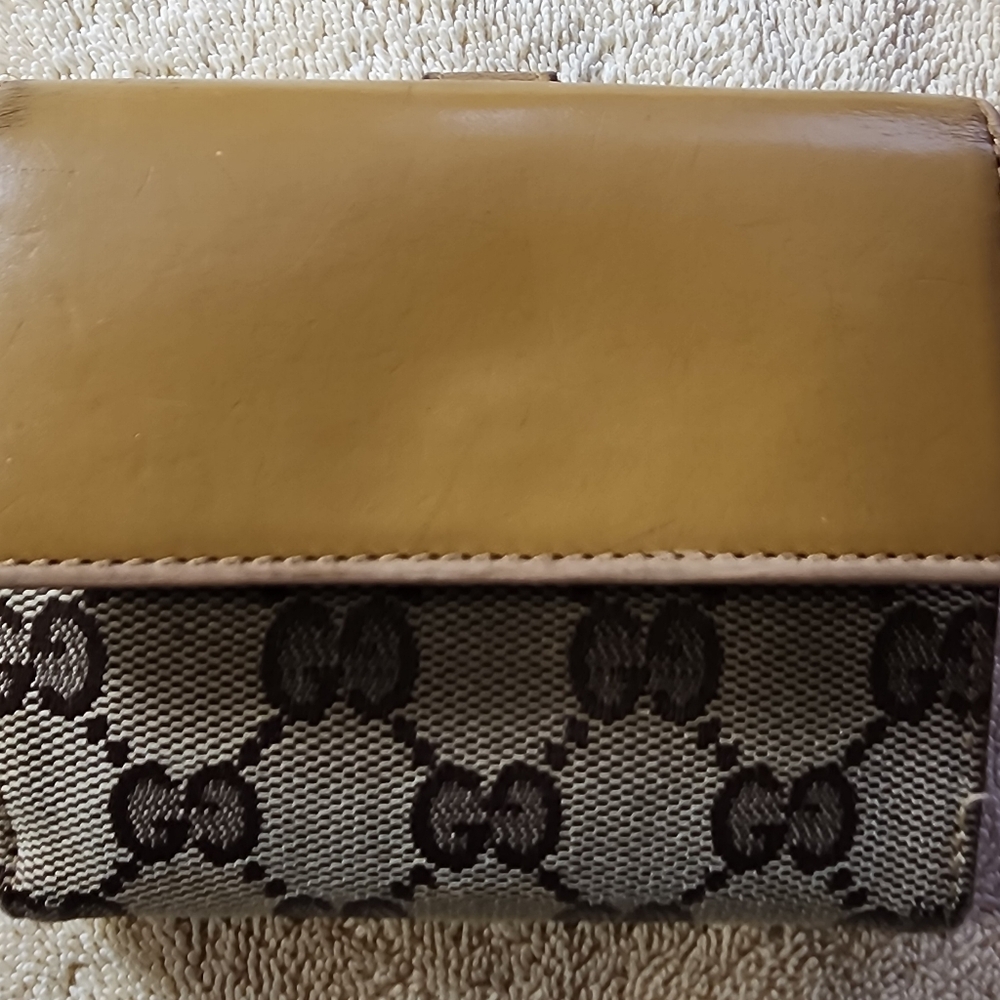 Gucci Vintage GG Monogram piston lock compact Tan Wallet GUC - Picture 13 of 15